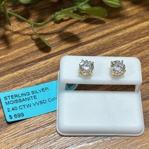 Gold-Toned Sterling Silver Moissanite Stud Earrings NWT